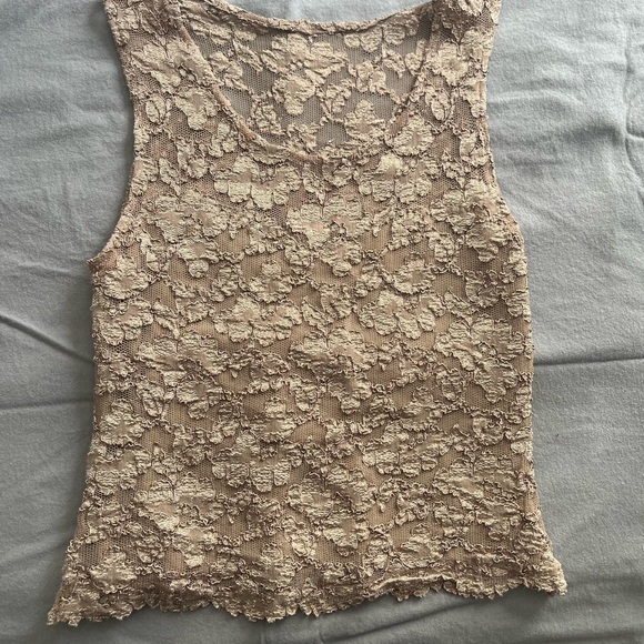 Tops - Elegant Lace Sleeveless Top - Tan